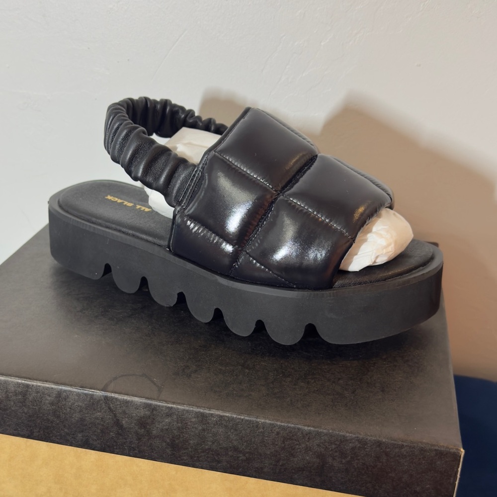 🆕 All Black Puffy Round Lugg Platform Sandals, New in Box, 10